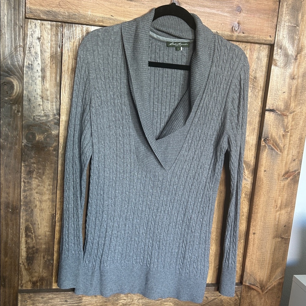 Eddie Bauer Light Gray Cable Knit Sweater